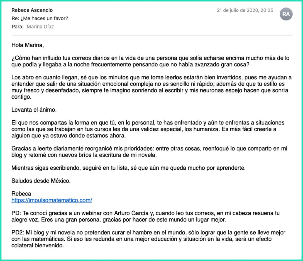 Testimonio 5 newsletter