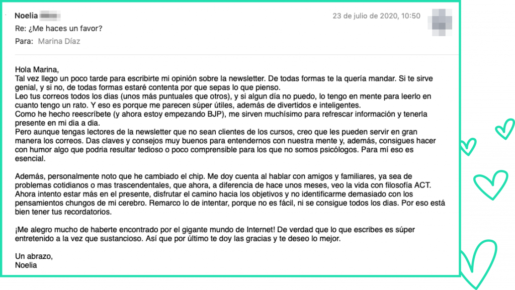 Testimonio 1 newsletter